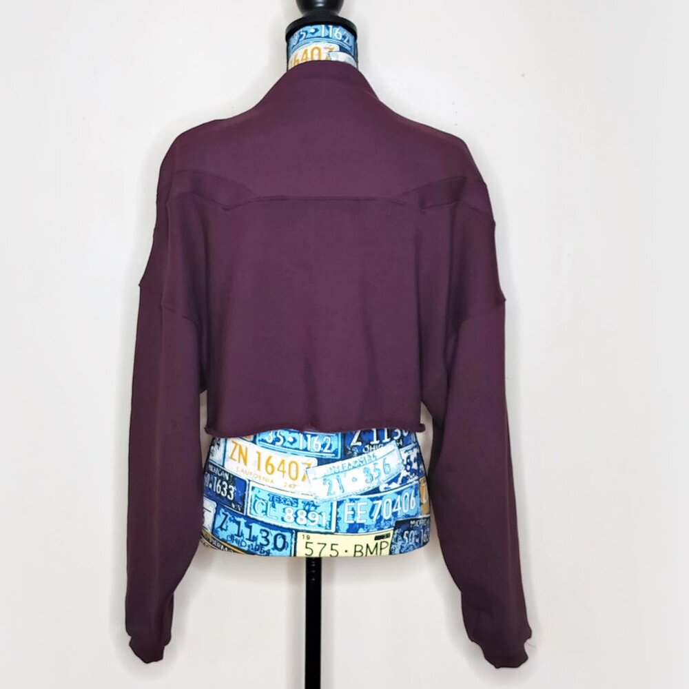 JOAH BROWN Half Zip Crop Pullover Sweatshirt Highneck Athleisure Plum Purple S/M - Picture 6 of 13
